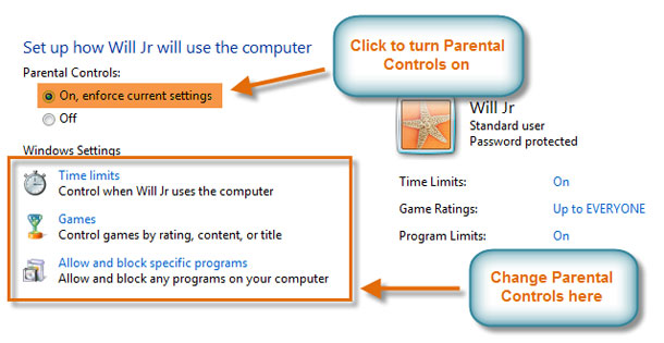 Parental Controls main page
